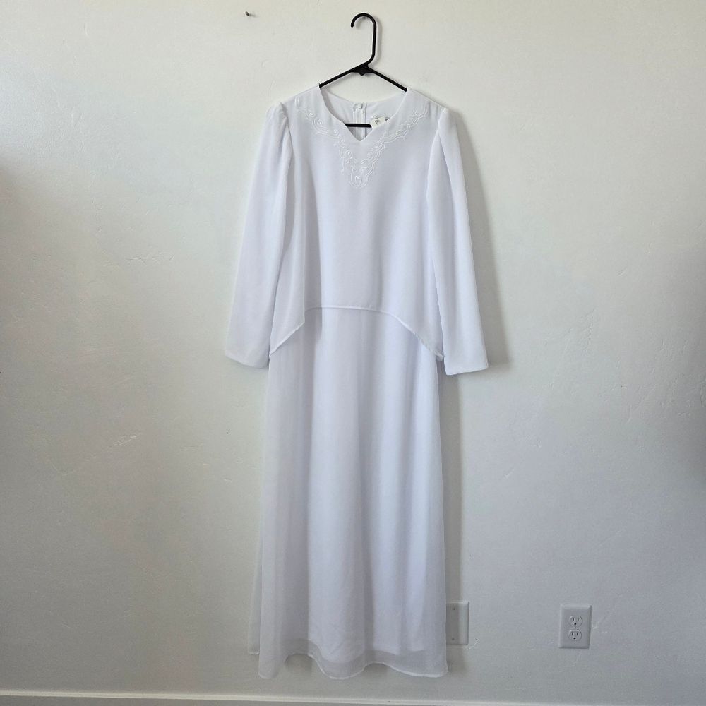 Jody California Esther Dress White Maxi Temple Modest Bridal Wedding Church XS